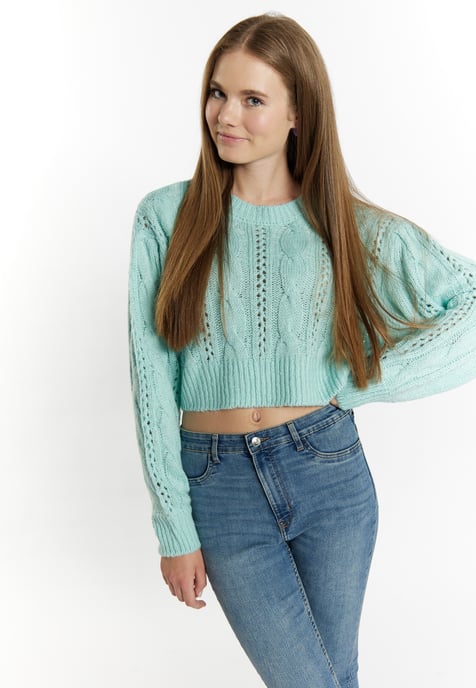 Mymo Gebreide cropped trui Dames aqua - Image 3