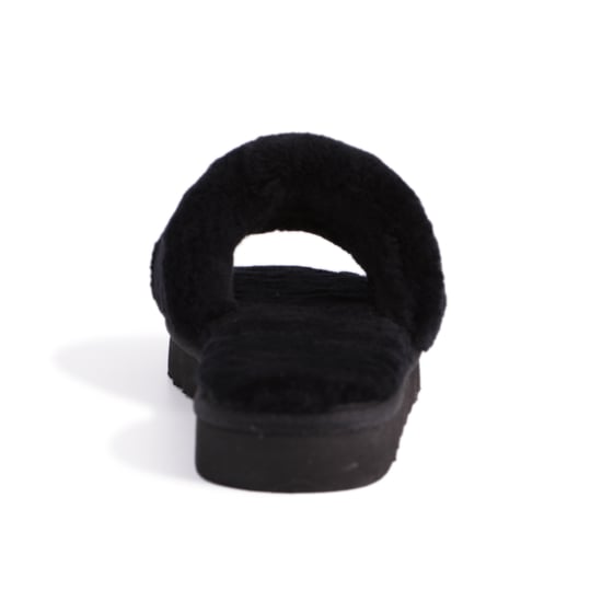 Aus Wooli Australia Womens Sheepskin Fluff Slide Slippers Black