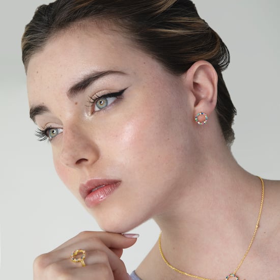 Luxenter Thilak earrings in 925 sterling silver and multicoloured zirconia finished in 18k yellow gold plating