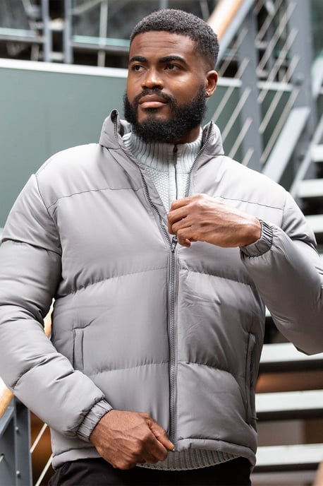 Grey 'Davis' Funnel Neck Padded Jacket