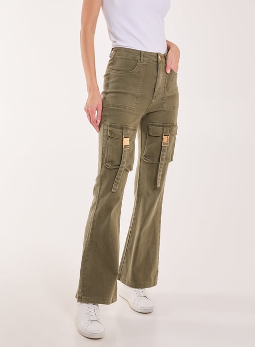 High Waist Utility Pocket Flare Jeans