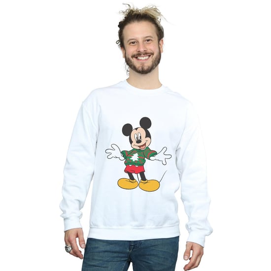 Disney Mens Mickey Mouse Christmas Jumper Stroke Sweatshirt (White)