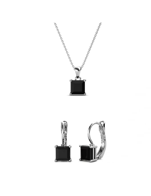 Parure et Coffret Square - Argenté et Noir - Image 1