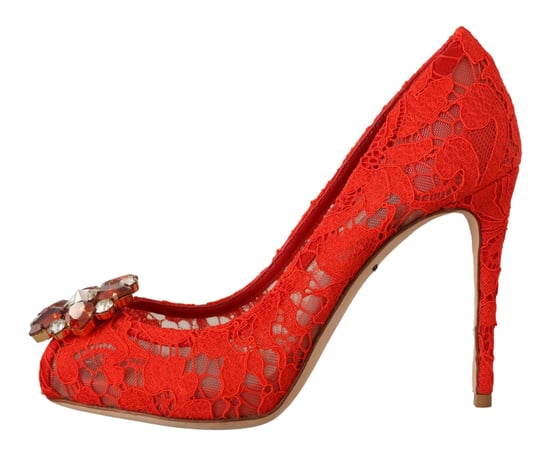 Dolce & Gabbana Röda Taormina Spets Kristallklackar Dam Pumpar - Image 4