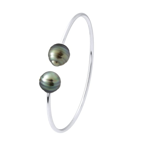 Bracelet - Silver 925 - 2 Real Cultured Tahiti Pearls Circled 9-10 mm