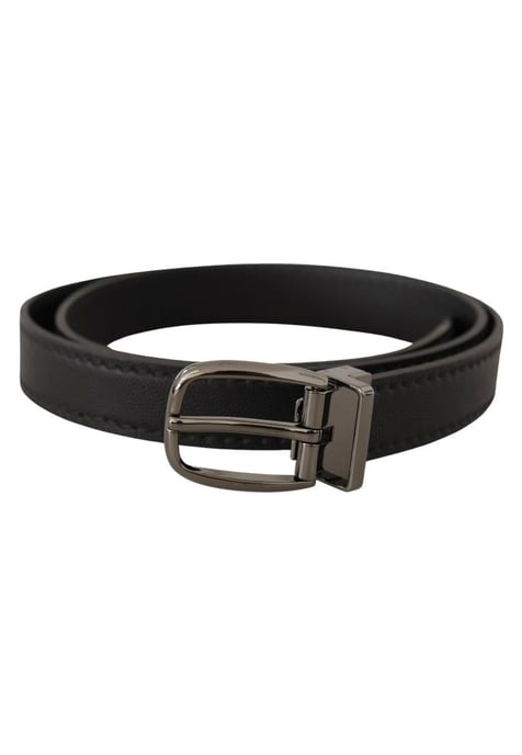Dolce & Gabbana Men's Black Leather Metal Logo Buckle Belt