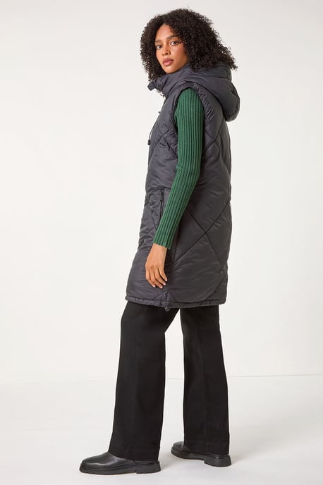 Longline Quilted Hooded Gilet - Image 4