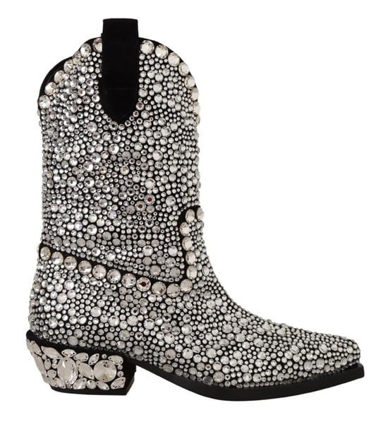 Dolce & Gabbana Dames Zwarte Suède Strass Kristallen Cowboylaarzen - Image 1