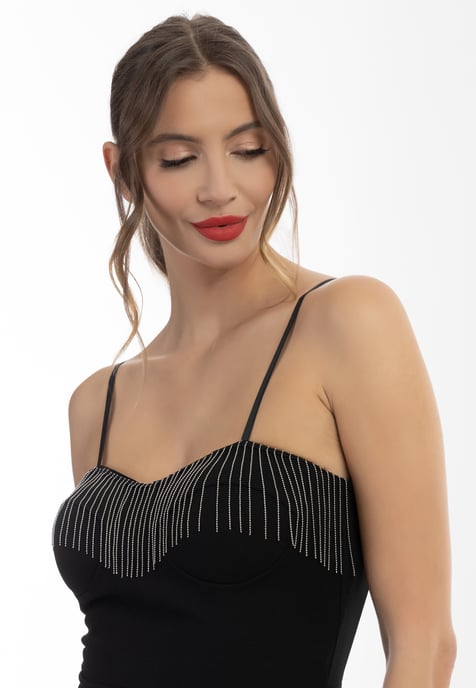 faina mini dress with pearl necklace details