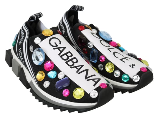 Dolce & Gabbana Kvinnors Svart Flerfärgad Kristall Sneakers Skor - Image 4