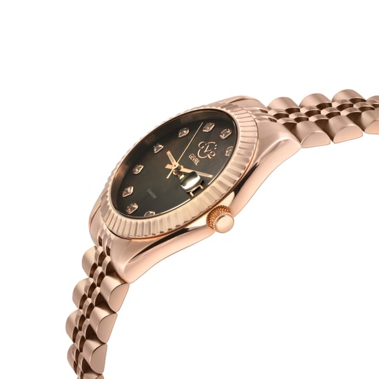 GV2 Naples 12401 Brown Dial Rose Gold Swiss Quartz Diamond Watch