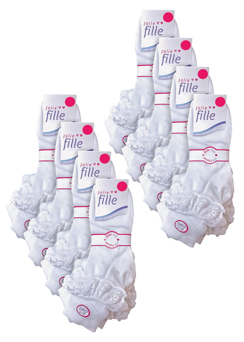 24 Pairs Multipack Girls Lace Socks | Fancy Cotton Cute White Frilly Socks | Ideal for School Uniform - White - Image 2