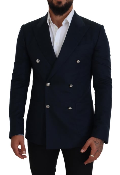 Dolce & Gabbana Men's Blue Double Breasted Formal Coat Blazer - Image 5