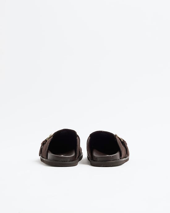River Island Womens Clog Shoes Brown Suede Buckle - Image 3