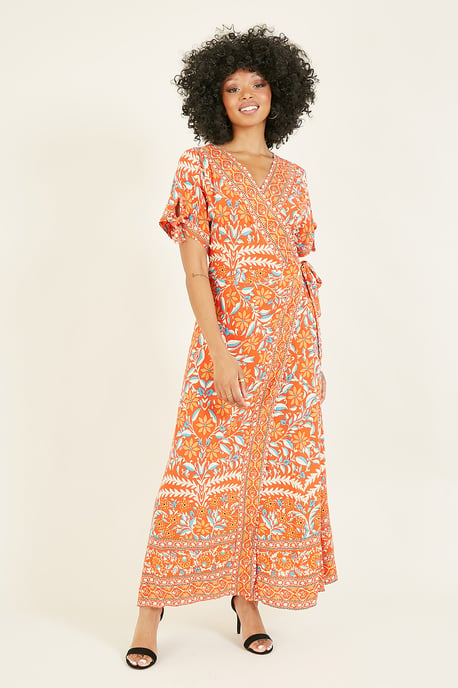 Yumi Orange Floral Printed Dress - Image 1