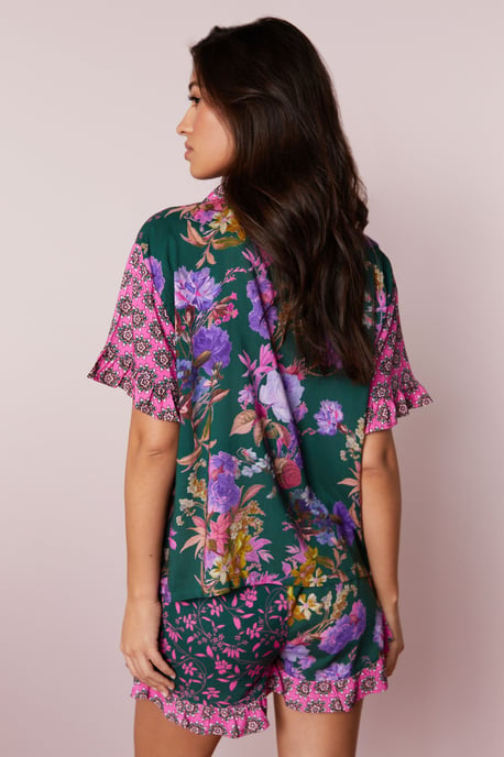 Floral Mix Print Ruffle Pajama Shorts Set