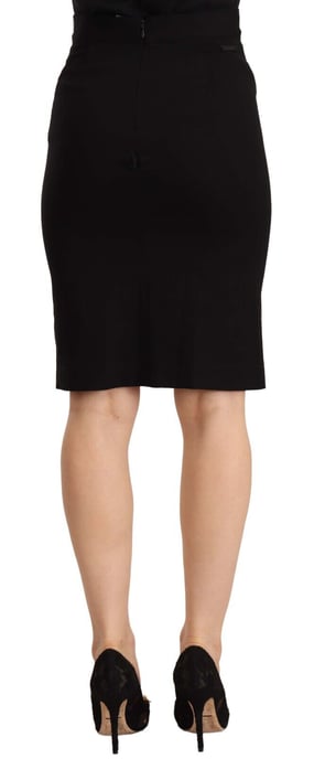 GF Ferre Women's Black High Waist Viscose Knee Length Pencil Cut Skirt