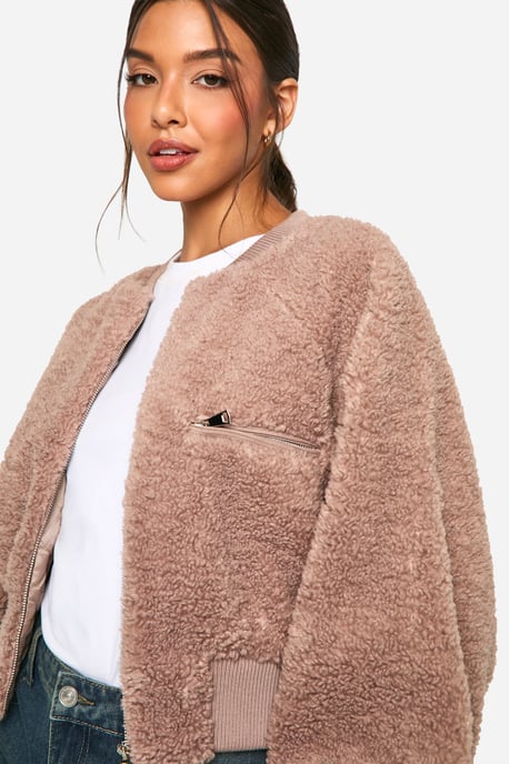 Rib Teddy Bomber Jacket - Image 4