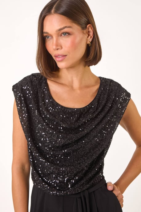 Sequin Bodice Cowl Neck Jumpsuit - Image 4
