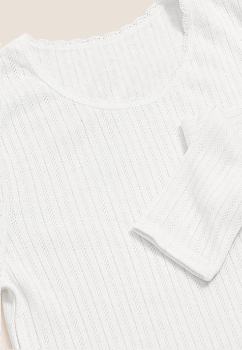 M&S Womens Pack of 2 Thermal Pointelle Long Sleeve Tops in White - Image 6