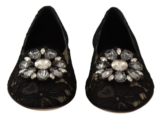 Dolce & Gabbana Women's Black Taormina Lace Crystal Loafers Shoes - Image 6