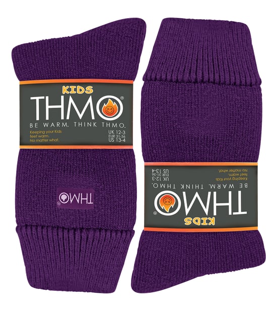 Kids Thermal Socks for Winter | THMO | Warm Fluffy Fleece Inner Socks for Boys & Girls - Purple - Image 2