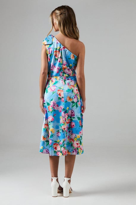 Teen Printed One Shoulder Bow Dress