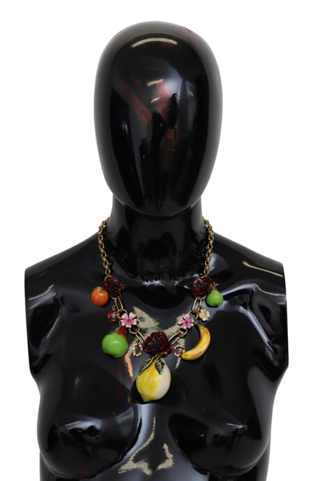 Dolce & Gabbana Fruit Pendant Flower Crystal DG Logo Gold Brass Women's Necklace - Image 1