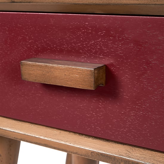 Red Pine Wood Tapered Leg 1-Drawer Side Table