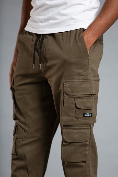 Khaki Belted Cotton Cargo Trousers
