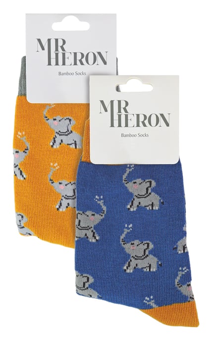Mr Heron - 2 Pairs Boys Bamboo Animal Patterned Socks - Elephants - Image 2