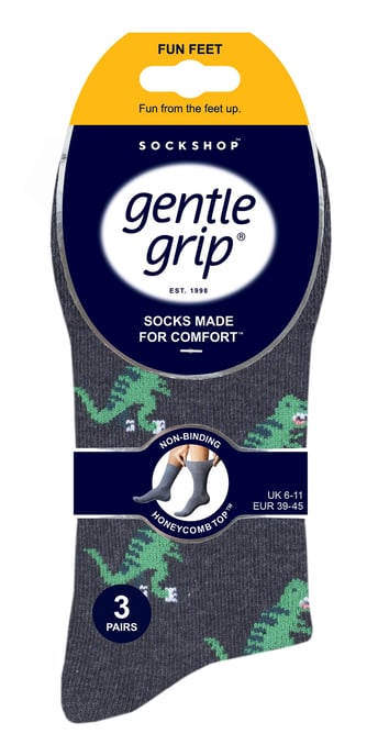 Gentle Grip - 6 Pairs Mens Non Elastic Socks - Dinosaurs - Image 2