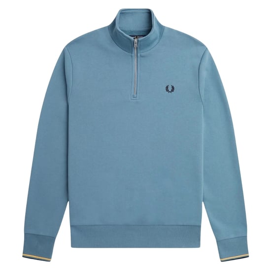 Fred Perry Twin Tipped Sleeve Ash Blue Half Zip Sweatshirt