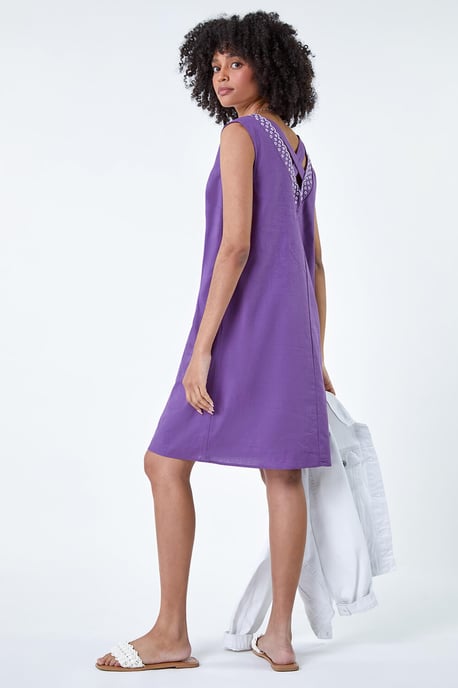 Cotton Blend Embroidered Pocket Shift Dress
