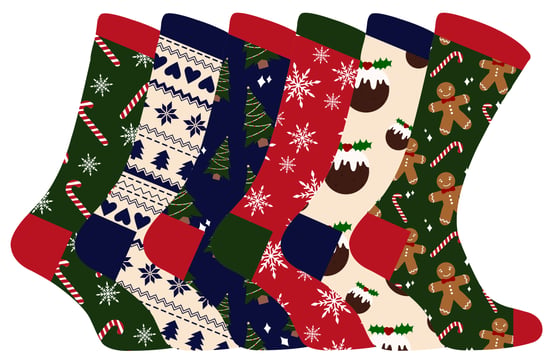 Mens Christmas Socks | Sock Snob | Novelty Colourful Stylish Funny Patterned Crew Xmas Socks - 6 Pack - Image 1
