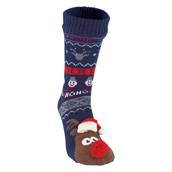 Mens Thermal Rudolph Christmas Fleece Lined Slipper Winter Socks - Image 1