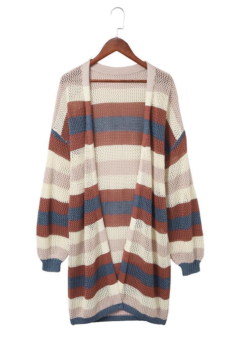 Women's Color Block Hollowed Knit Cardigan in Blue - Image 6