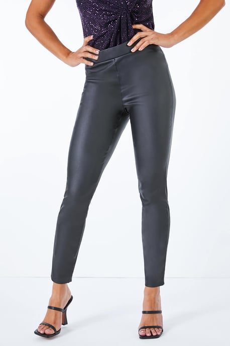 Petite Faux Leather Pull On Trousers - Image 4