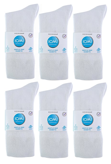 IOMI - 12 Pair Multipack Mens Diabetic Bamboo Socks | Extra Wide Seamless Socks with Non Elastic Gentle Grip Top - White - Image 2