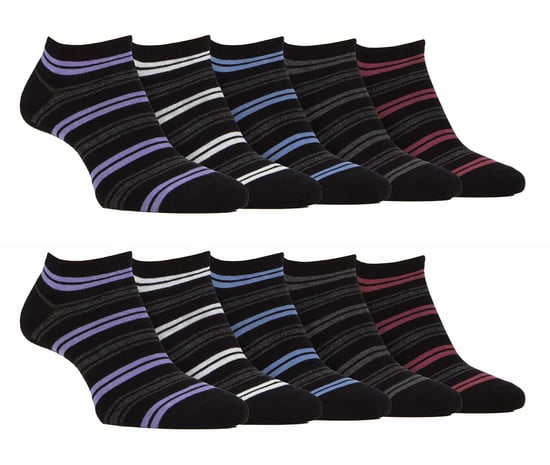 10 Pairs Mens Bamboo Trainer Socks | Farah | Striped Cushioned Ankle Socks - Black Stripe - Image 1