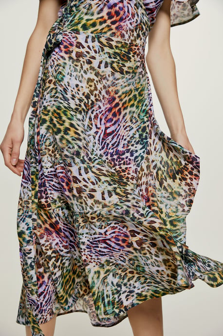 Animal Print Ruffle Detail Wrap Dress