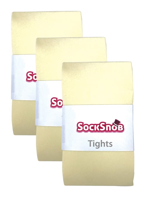 3 Pair Multipack Womens Coloured Opaque 80 Denier Tights | Sock Snob | Plain Block Colour Tights - Cream - Image 2