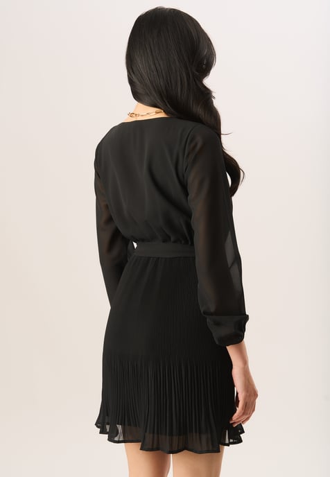 Pleated Long Sleeve Wrap Mini Dress
