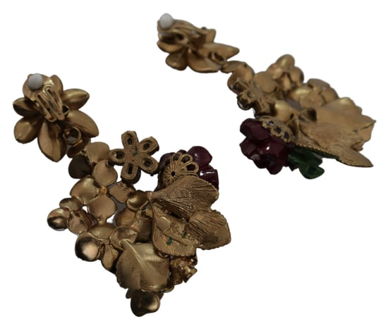 Dolce & Gabbana Women's Gold Crystal Floral Filigree Roses Red Bouquet Clip-on Earrings