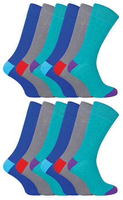 12-par multipack herr svarta bomullssockor | Sock Snob | Andningsbara crew-sockor med vadderad häl och tå - Blandade - Image 1