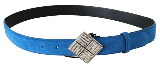 GF Ferre Women's Blue Leather Silver Square Logo Buckle Waist Belt - Image 3