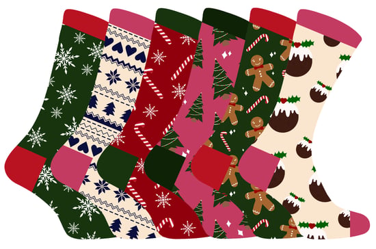 Ladies Christmas Socks | Sock Snob | Womens Colourful Novelty Design Xmas Socks | Gift for Her - 6 Pack - Image 1