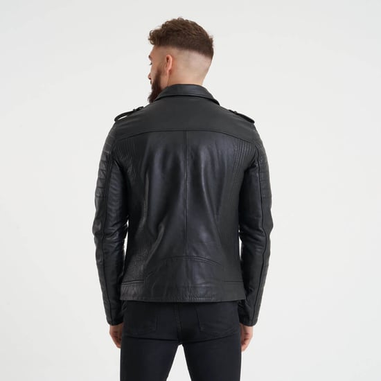 BARNEYS ORIGINALS Ribbed Sleeve Real Leather Jacket
