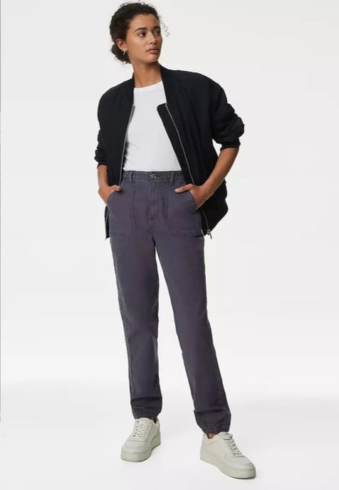 M&S Collection Ladies Cotton Blend Slim Fit Ankle Grazer Joggers Light Indigo - Image 4