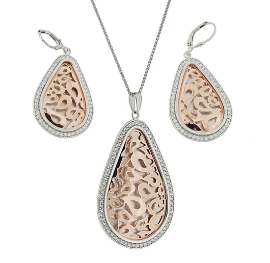 Orphelia Women's 925 Sterling Silver Set: Chain-Pendant + Earrings - Silver/Rose SET-068 - Image 3